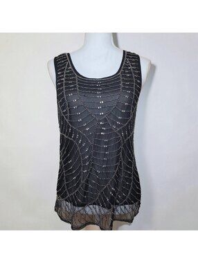Search for Sanity M Black Beaded Spiderweb Mesh Tank Grunge Goth Indie Sleaze